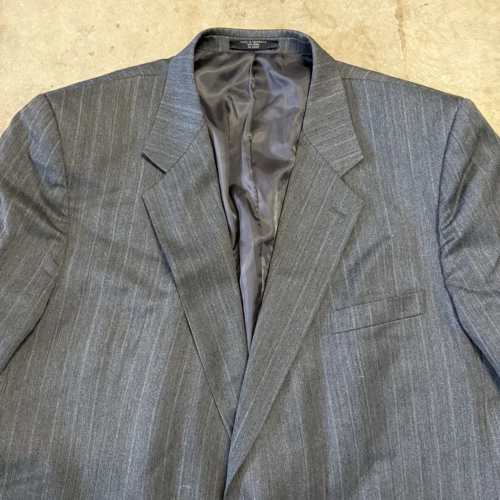 Petrocelli 54R Navy Blue Two Button 100% Wool Blazer Jacket Sport Coat Pinstripe